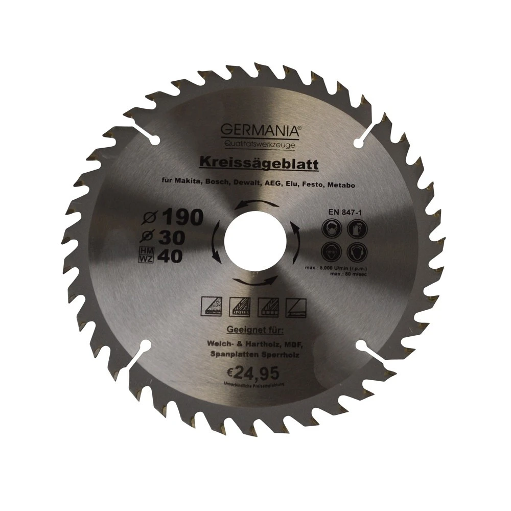 H.M. Holz-Sägeblatt Durchmesser Ø 190 mm 40 Zähne H.M. Holz-Sägeblatt Durchmesser Ø 190 Mm 40 Zähne -Germania 27433 Holz Saegeblatt Germania 2