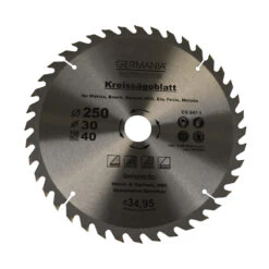 H.M. Holz-Sägeblatt Durchmesser Ø 250 Mm Mit 40 Zähne