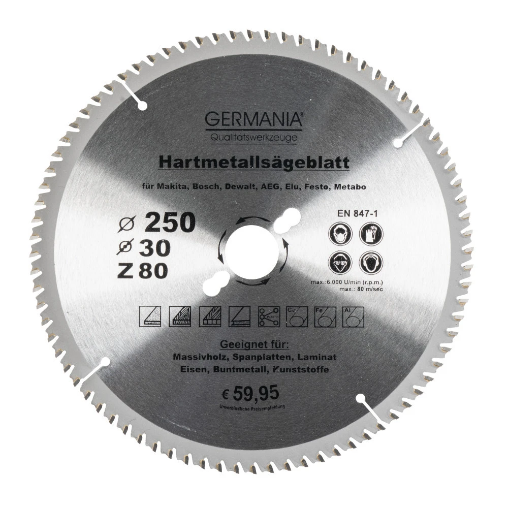 GERMANIA HM Multifunktionssägeblatt Ø 250 mm mit 80 Zähnen GERMANIA HM Multifunktionssägeblatt Ø 250 Mm Mit 80 Zähnen -Germania