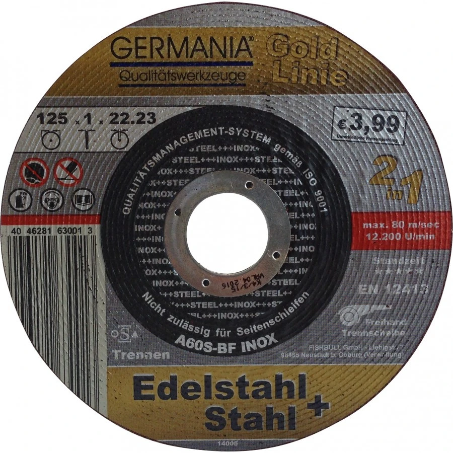 Trennscheibe Edelstahl INOX Stahl Metall 125x1,0 Gold Linie Trennen Trennscheibe Edelstahl INOX Stahl Metall 125x1,0 Gold Linie Trennen -Germania 5349 edelstahl gold 125