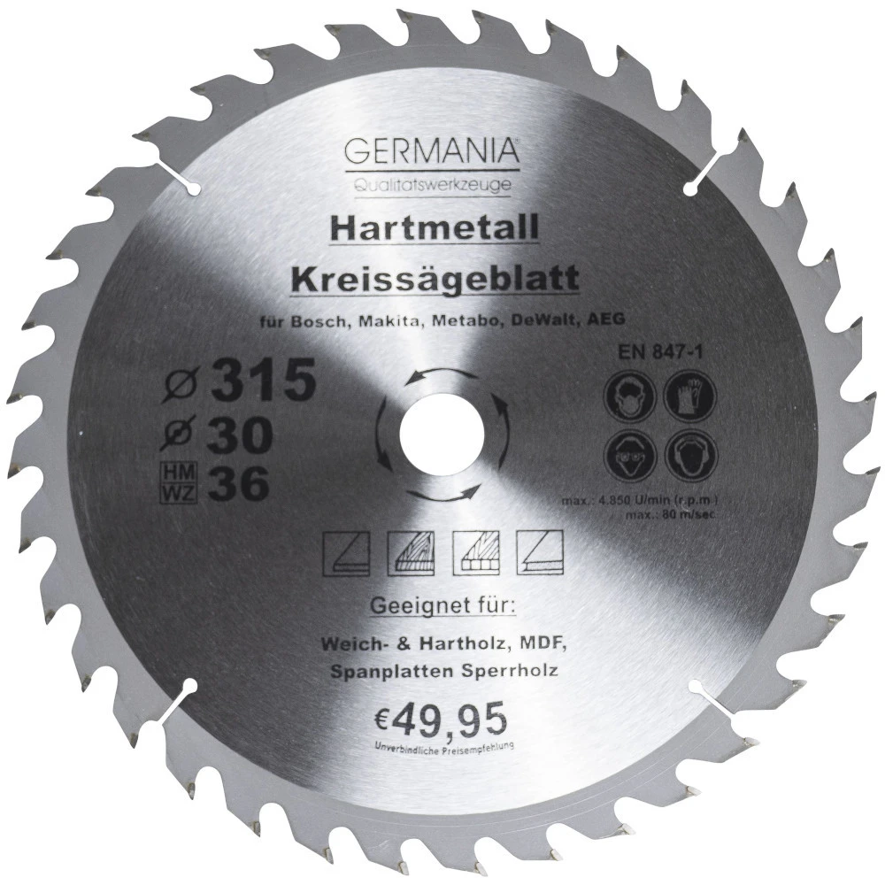 GERMANIA HM Kreissägeblatt Ø 315mm, 36 Zähne für Holz GERMANIA HM Kreissägeblatt Ø 315mm, 36 Zähne Für Holz -Germania